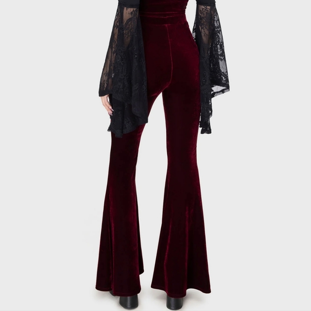Elegant Velvet Burgundy Flared Pants - Picture 3 of 4